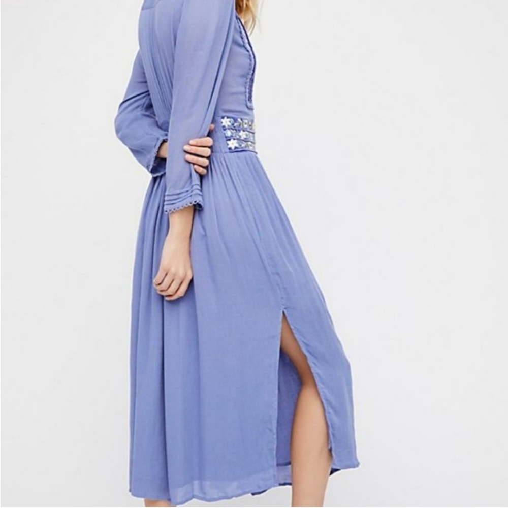 Free People Blue Embroidered Midi Dress - Picture 2 of 7